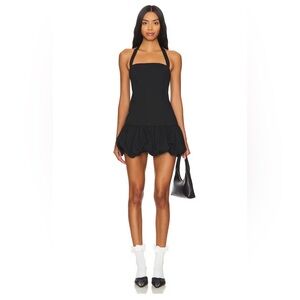 Lioness- Black Halter Dress with Bubble Hem- XXS